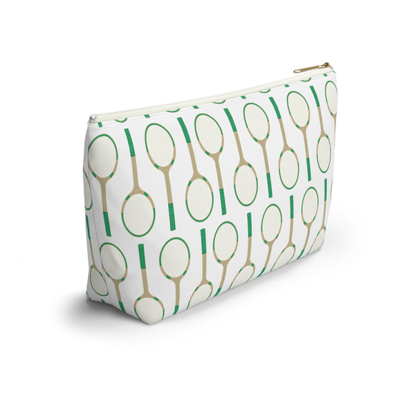 Vintage Tennis Racket in Green Preppy Pattern- Accessory Zip Pouch Available in Two Sizes