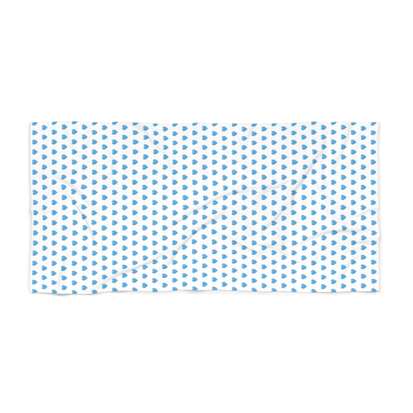 Beach or Bath Towel in Preppy Watercolor Blue Hearts - Choose from Two Sizes
