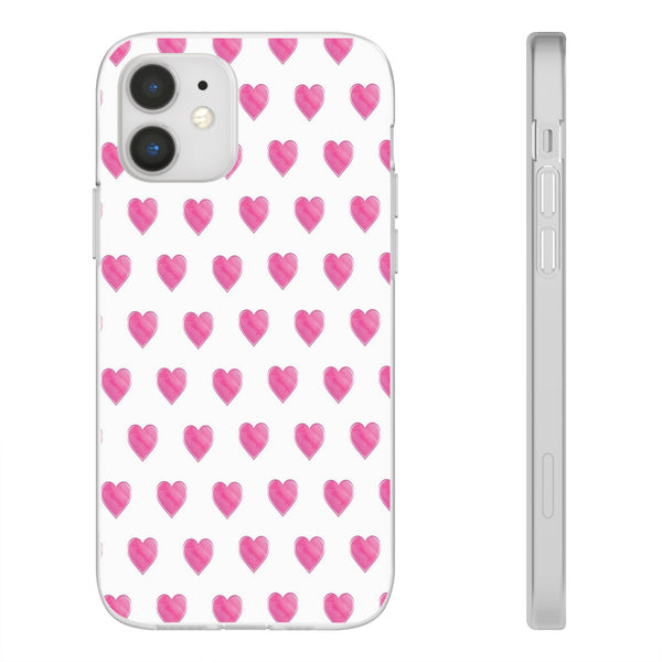 Flexible Phone Case - Preppy Hearts Watercolor Pink - Clear Shell pink Hearts - your case color will show through