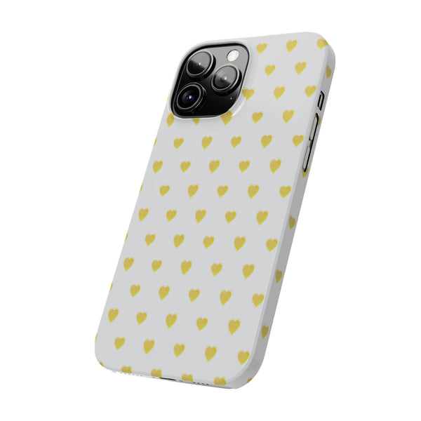 Preppy Hearts in Yellow, Heart Pattern,  Preppy Gift summer iPhone Case, Samsung Slim and Sleek, Classic, Impact Resistant Shell