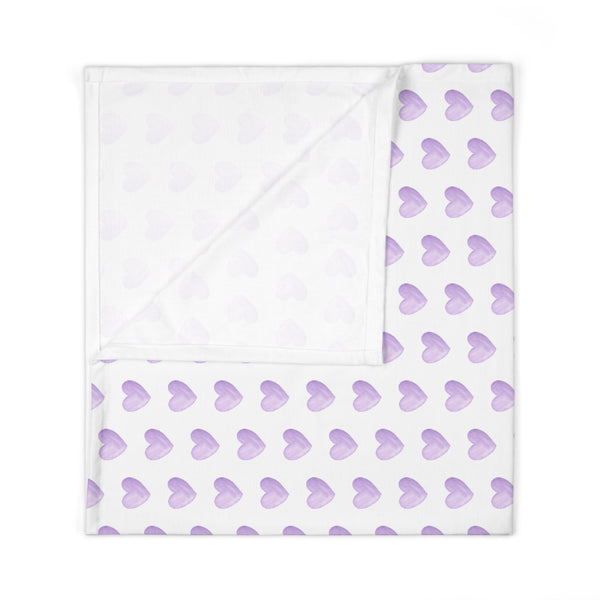 Baby Swaddle Blanket in preppy watercolor heart print pattern - lavender and white for boys or girls