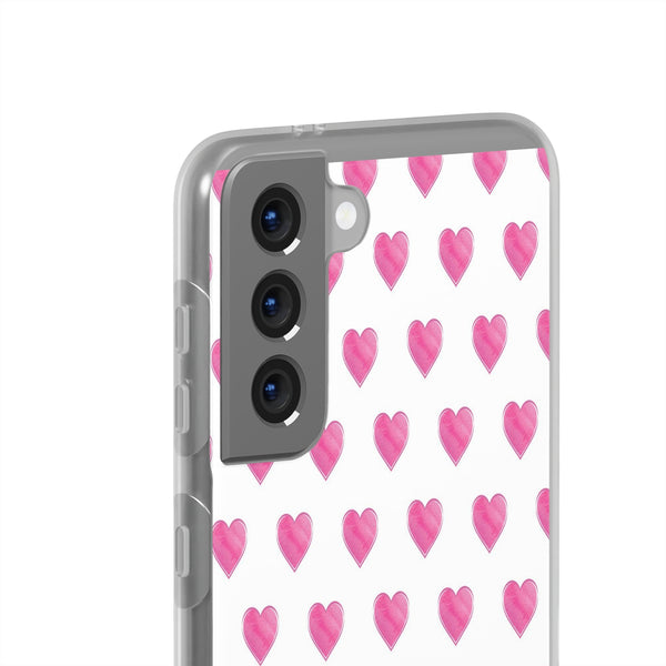 Flexible Phone Case - Preppy Hearts Watercolor Pink - Clear Shell pink Hearts - your case color will show through