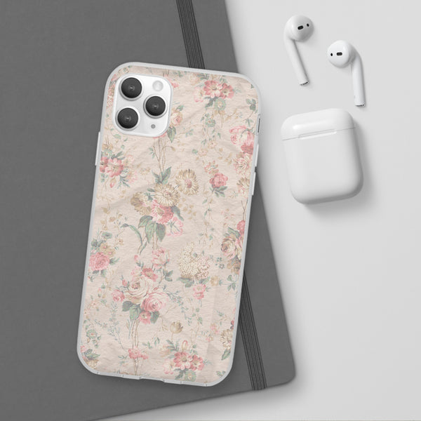 Flexible Phone Case in Romantic Floral Print - Beige, Neutral Tones