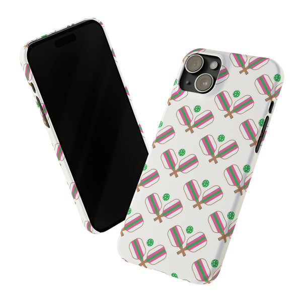 Pickle Ball Pickleball Lover Phone Case, Samsung,  iPhone Case Slim and Sleek, Preppy and Classic, Impact Resistant Shell Pink & Green