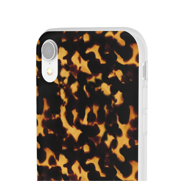 Flexible Phone Case - Tortoise Print Chic Spots leopard in classic neutral phones iphone Samsung clear access to all ports and functions