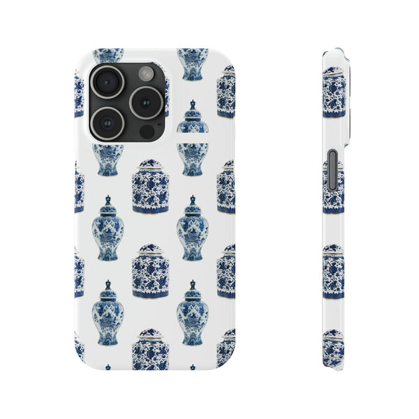 Chinoiserie Chic Toile Ginger Jar, Vase,  Phone Case in Blue and White Slim and Sleek, Preppy and Classic, Access to all Ports