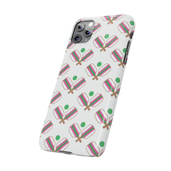 Pickle Ball Pickleball Lover Phone Case, Samsung,  iPhone Case Slim and Sleek, Preppy and Classic, Impact Resistant Shell Pink & Green