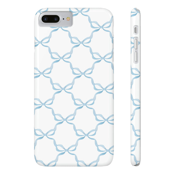 Coquette blue and white, loveshackfancy inspired, preppy bow print Phone Case Slim and Sleek, all iPhone 15 14 Plus Pro Max 13