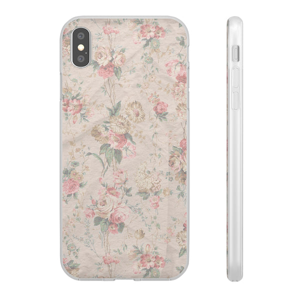Flexible Phone Case in Romantic Floral Print - Beige, Neutral Tones