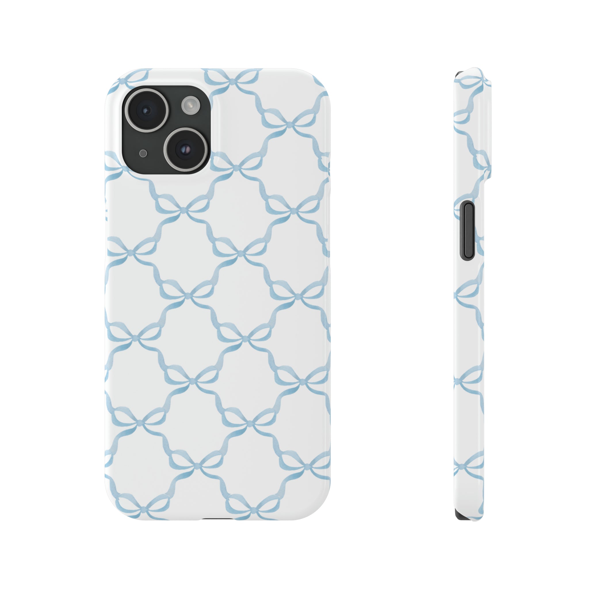 Coquette blue and white, loveshackfancy inspired, preppy bow print Phone Case Slim and Sleek, all iPhone 15 14 Plus Pro Max 13