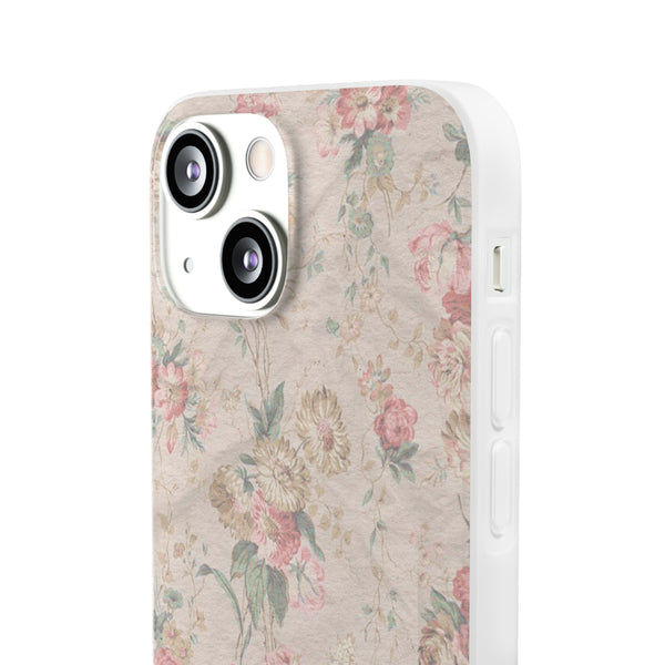 Flexible Phone Case in Romantic Floral Print - Beige, Neutral Tones