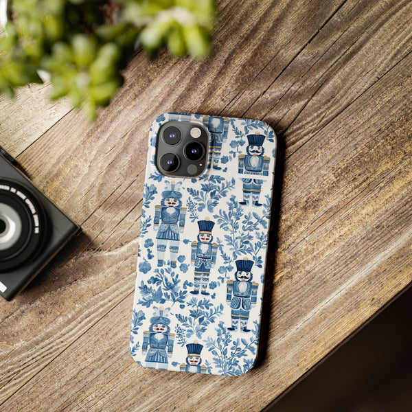 Slim Phone Case - Chinoiserie Holiday Nutcracker Blue and White Toile Protective Phone Case