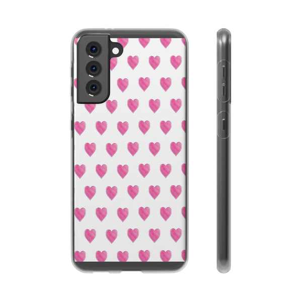 Flexible Phone Case - Preppy Hearts Watercolor Pink - Clear Shell pink Hearts - your case color will show through