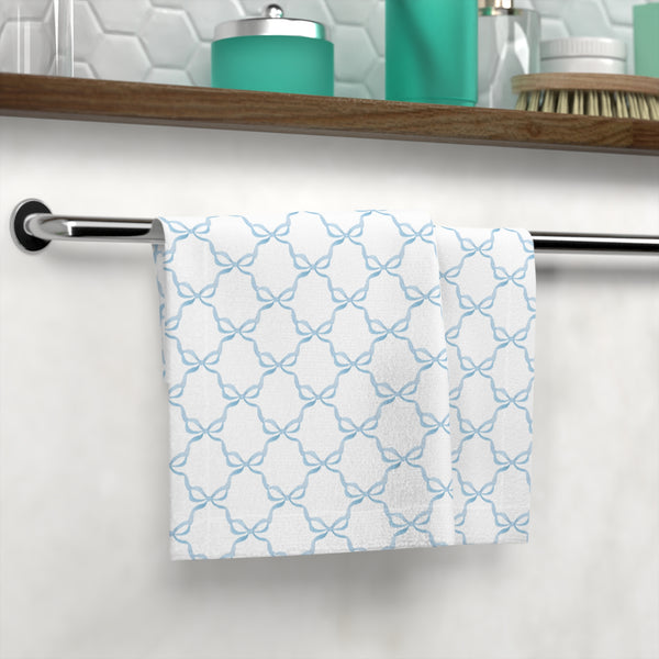 Face Towel in Preppy Hearts, Watercolor, Blue and White,