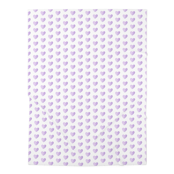 Baby Swaddle Blanket in preppy watercolor heart print pattern - lavender and white for boys or girls