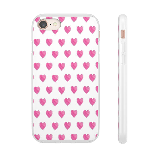 Flexible Phone Case - Preppy Hearts Watercolor Pink - Clear Shell pink Hearts - your case color will show through