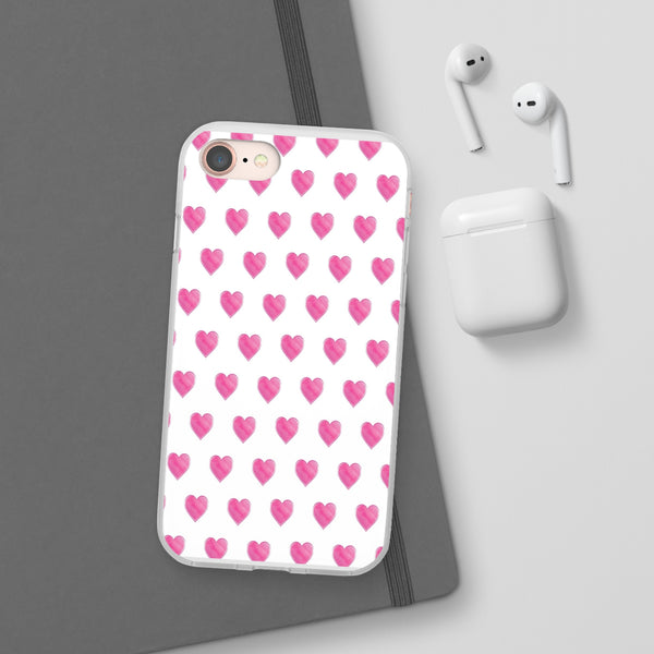 Flexible Phone Case - Preppy Hearts Watercolor Pink - Clear Shell pink Hearts - your case color will show through