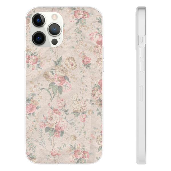 Flexible Phone Case in Romantic Floral Print - Beige, Neutral Tones