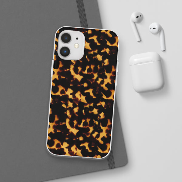Flexible Phone Case - Tortoise Print Chic Spots leopard in classic neutral phones iphone Samsung clear access to all ports and functions