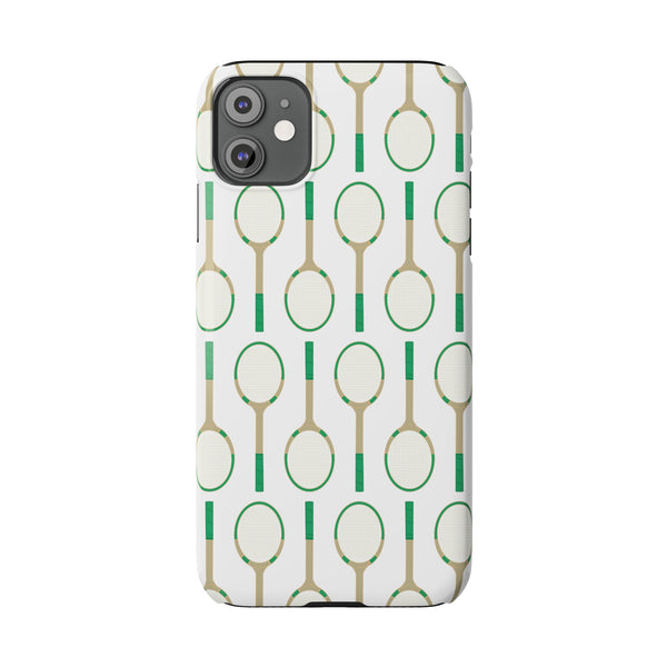 Vintage Tennis Racket in Green Phone Case Slim and Sleek, Preppy and Classic, Impact Resistant Shell