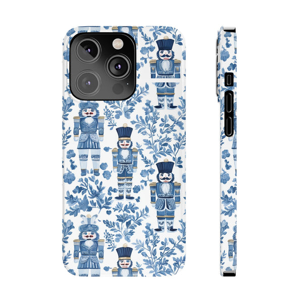 Slim Phone Case - Chinoiserie Holiday Nutcracker Blue and White Toile Protective Phone Case
