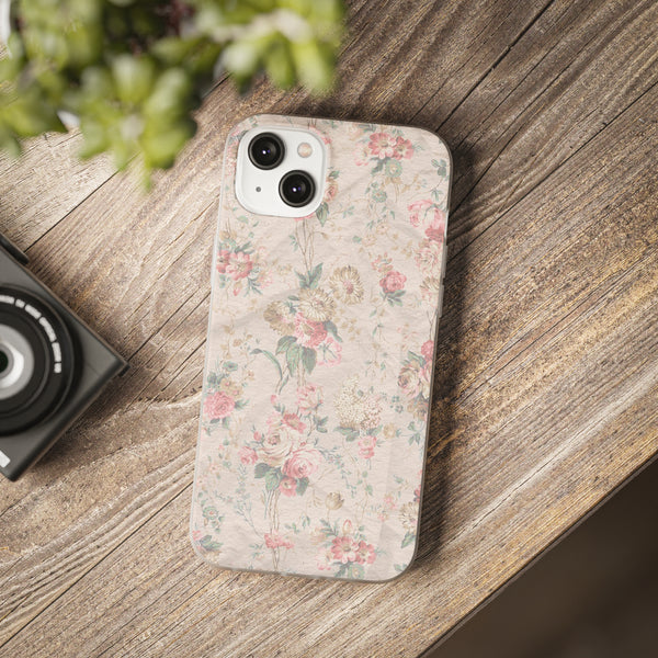 Flexible Phone Case in Romantic Floral Print - Beige, Neutral Tones