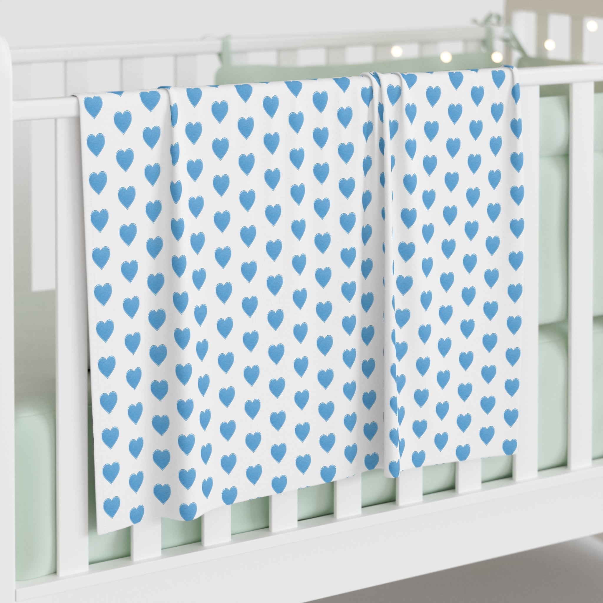 Baby Swaddle Blanket in preppy watercolor heart print pattern - blue and white for boys or girls