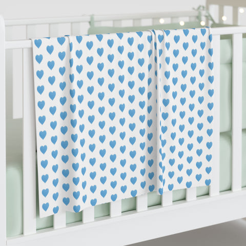 Baby Swaddle Blanket in preppy watercolor heart print pattern - blue and white for boys or girls