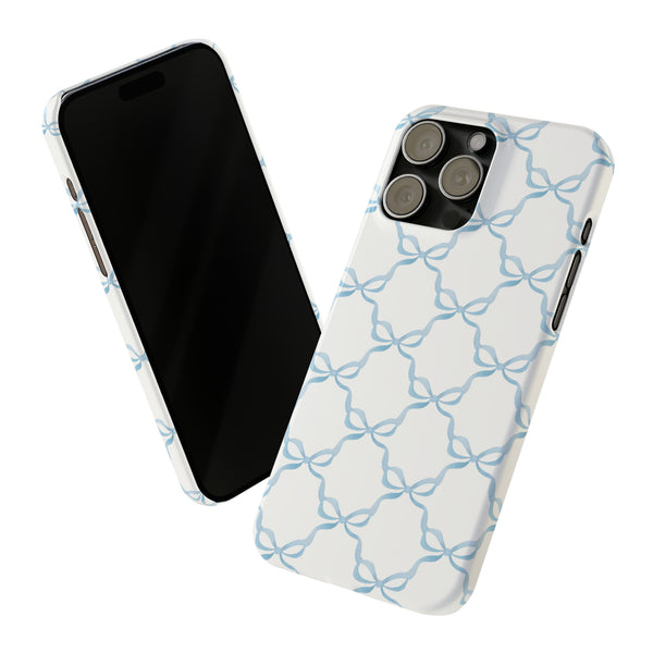 Coquette blue and white, loveshackfancy inspired, preppy bow print Phone Case Slim and Sleek, all iPhone 15 14 Plus Pro Max 13