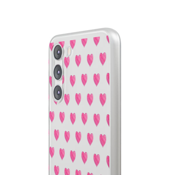 Flexible Phone Case - Preppy Hearts Watercolor Pink - Clear Shell pink Hearts - your case color will show through