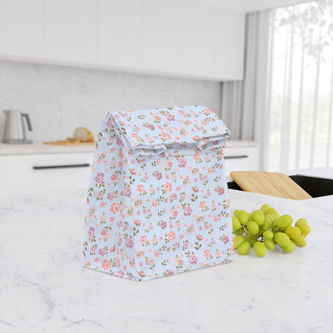Preppy Insulated Stay Cool Lunch Bag - Shabby Chic Loveshack inspired light blue floral- Water Resistant - Easy to Clean keeps food fresh.