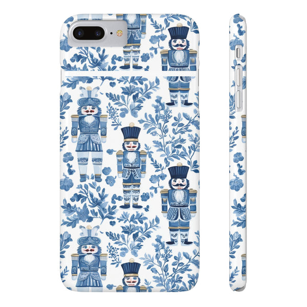 Slim Phone Case - Chinoiserie Holiday Nutcracker Blue and White Toile Protective Phone Case