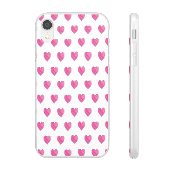 Flexible Phone Case - Preppy Hearts Watercolor Pink - Clear Shell pink Hearts - your case color will show through