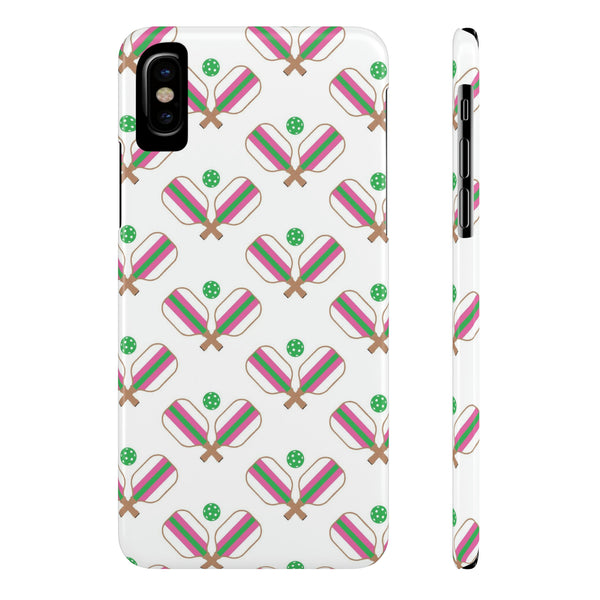 Pickle Ball Pickleball Lover Phone Case, Samsung,  iPhone Case Slim and Sleek, Preppy and Classic, Impact Resistant Shell Pink & Green