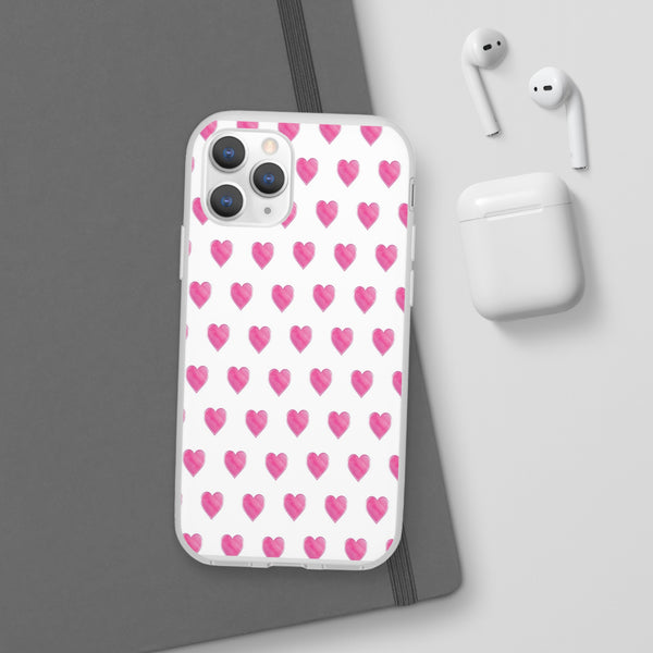 Flexible Phone Case - Preppy Hearts Watercolor Pink - Clear Shell pink Hearts - your case color will show through
