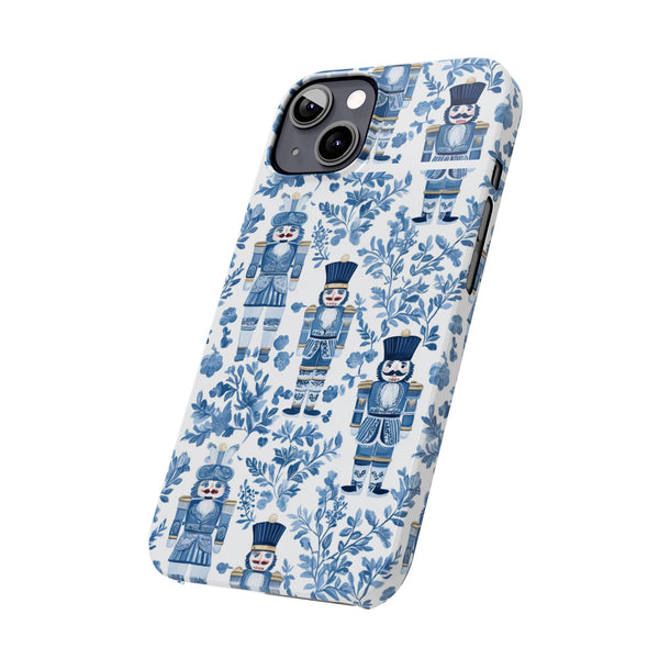 Slim Phone Case - Chinoiserie Holiday Nutcracker Blue and White Toile Protective Phone Case