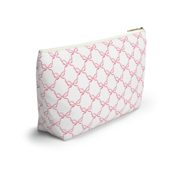 Preppy Watercolor Pink Bows - Accessory Zip Pouch Available in Two Sizes