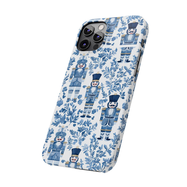 Slim Phone Case - Chinoiserie Holiday Nutcracker Blue and White Toile Protective Phone Case