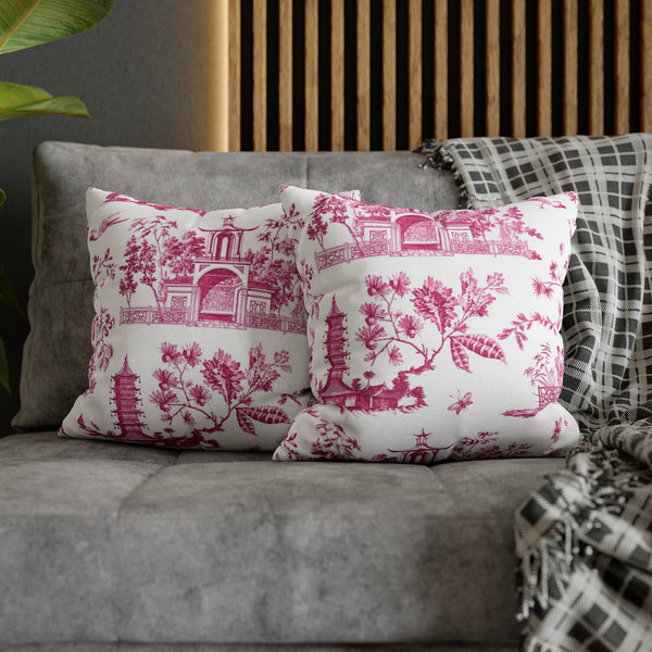 Hot Pink Toile Chinoiserie Pillow Cover with Zip Closure - Cover Only - Insert not included - teen, tween, dorm room