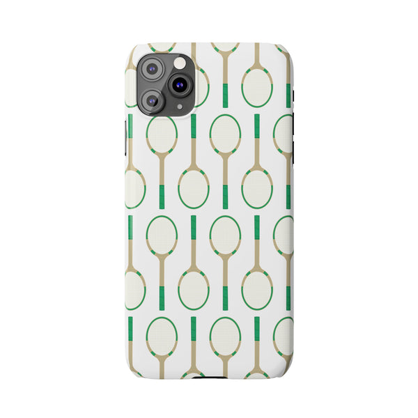 Vintage Tennis Racket in Green Phone Case Slim and Sleek, Preppy and Classic, Impact Resistant Shell
