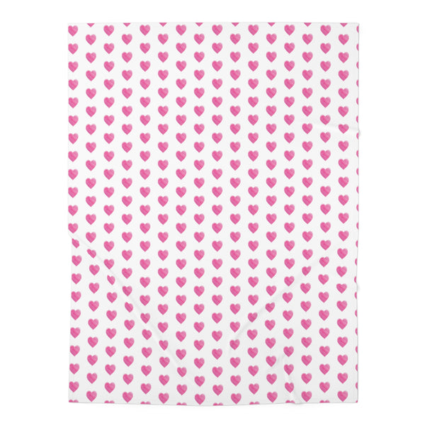 Baby Swaddle Blanket in preppy watercolor heart print pattern - hot pink and white for boys or girls