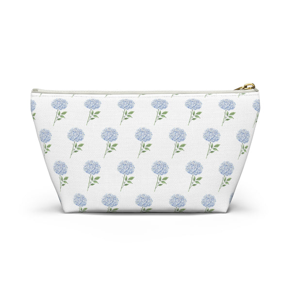 Blue Hydrangea Pattern - Accessory Pouch Zip Closure Available in Two Sizes