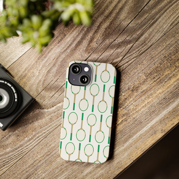 Vintage Tennis Racket in Green Phone Case Slim and Sleek, Preppy and Classic, Impact Resistant Shell