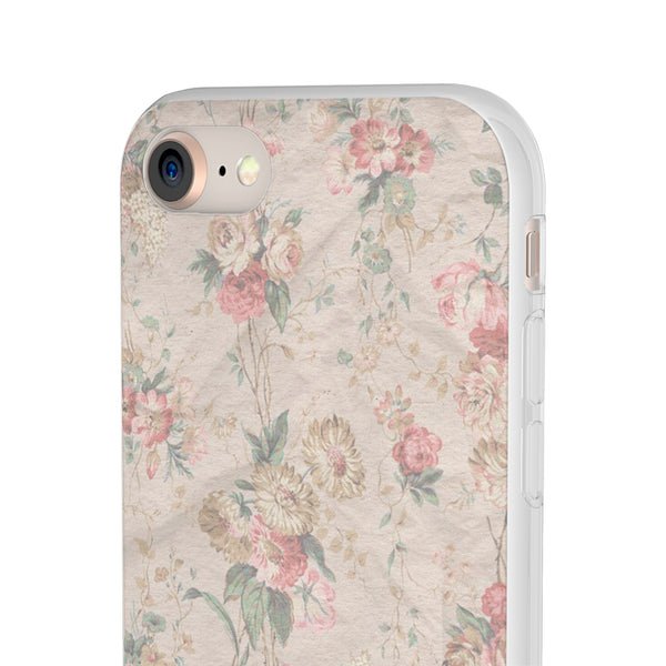Flexible Phone Case in Romantic Floral Print - Beige, Neutral Tones