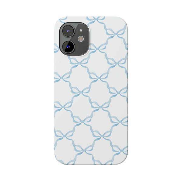 Coquette blue and white, loveshackfancy inspired, preppy bow print Phone Case Slim and Sleek, all iPhone 15 14 Plus Pro Max 13