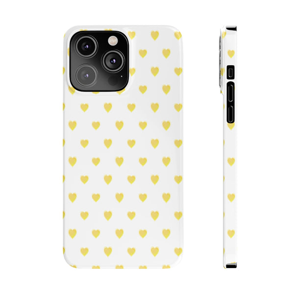 Preppy Hearts in Yellow, Heart Pattern,  Preppy Gift summer iPhone Case, Samsung Slim and Sleek, Classic, Impact Resistant Shell
