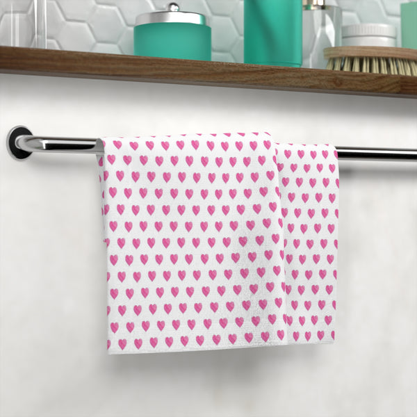 Face Towel Preppy Watercolor Hearts Pink