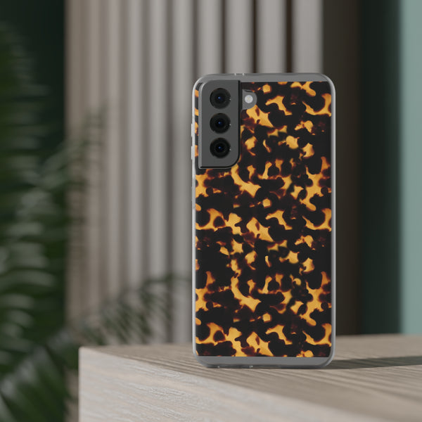 Flexible Phone Case - Tortoise Print Chic Spots leopard in classic neutral phones iphone Samsung clear access to all ports and functions