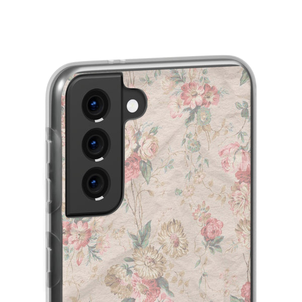 Flexible Phone Case in Romantic Floral Print - Beige, Neutral Tones