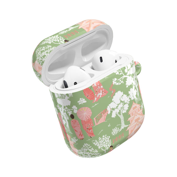 Chinoiserie Green and Pink Vintage Pattern AirPod Case, , Gift for Her, Cute Accessories, AirPods Cover, Grand Millennial